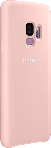 2 Galaxy S9+ phones and 3 Galaxy S9 phones standing and seen from the rear to show a variety of covers