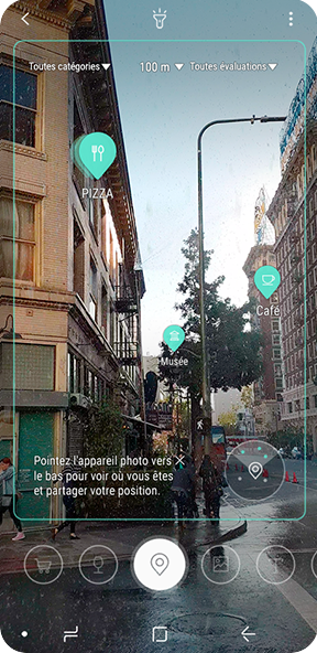 Simulated image of the Bixby Vision GUI for Place with a photo taken on Galaxy S9 or Galaxy S9+