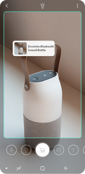 Simulated image of the Bixby Vision GUI for Shopping with a photo taken on Galaxy S9 or Galaxy S9+