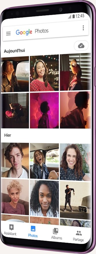Galaxy S9+ affichant l’interface graphique Google Photos