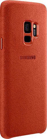 2 Galaxy S9+ phones and 3 Galaxy S9 phones standing and seen from the rear to show a variety of covers