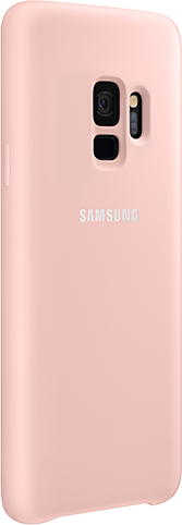 2 Galaxy S9+ phones and 3 Galaxy S9 phones standing and seen from the rear to show a variety of covers