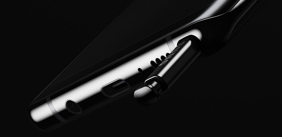 Closeup of the S Pen halfway out of its slot in the Galaxy Note8