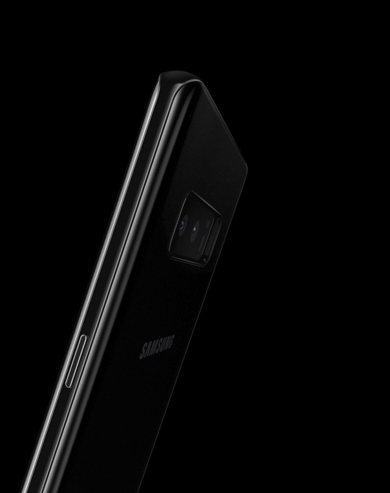 The fingerprint scanner is shown on back of the Galaxy Note8 which then turns to to show the home button on the front