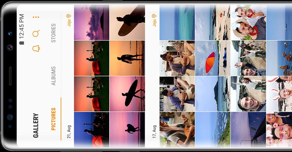 Imagen simulada de una aplicación de Galería en el Galaxy Note8