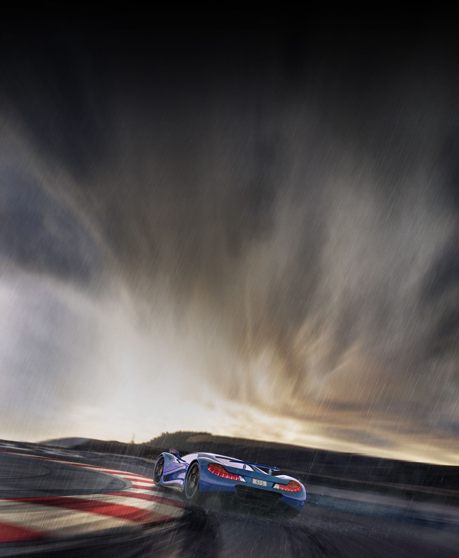image of car racing on a race track in the rain