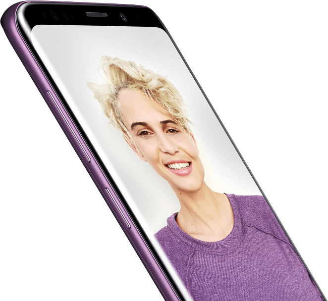 Image showing Galaxy S9+ with a selfie taken by Galaxy S9 or Galaxy S9+ on-screen as well as AR Emojis in bubbles