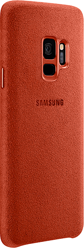 Изображение обратной стороны пяти стоящих вертикально телефонов Galaxy S9+ в разных обложках