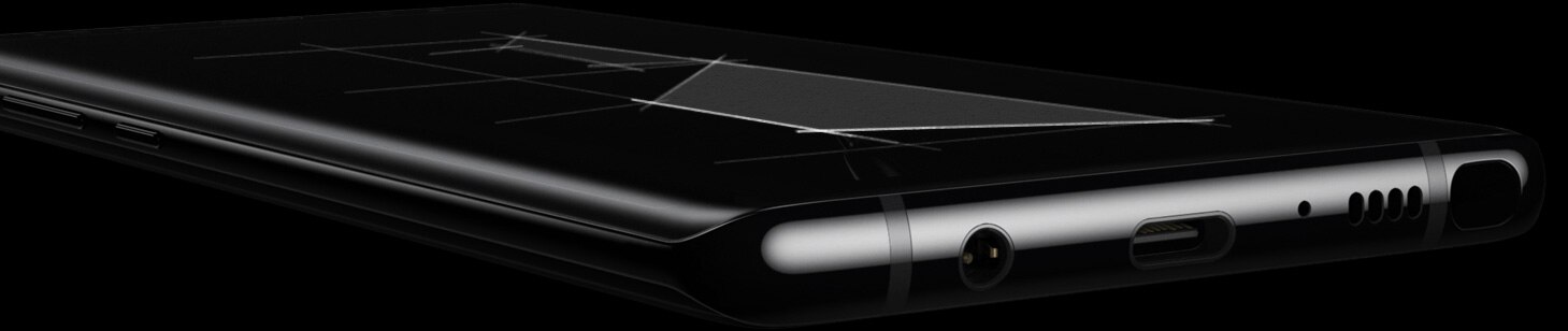 Lines drawn with the S Pen are on the Galaxy Note8 screen while it’s lying flat and seen from the bottom left side