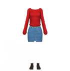 Red sweater with denim shorts outfit
