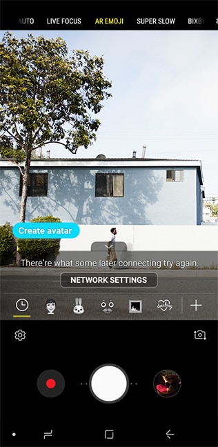 Camera app displayed on Galaxy S9+ showing the AR Emoji option