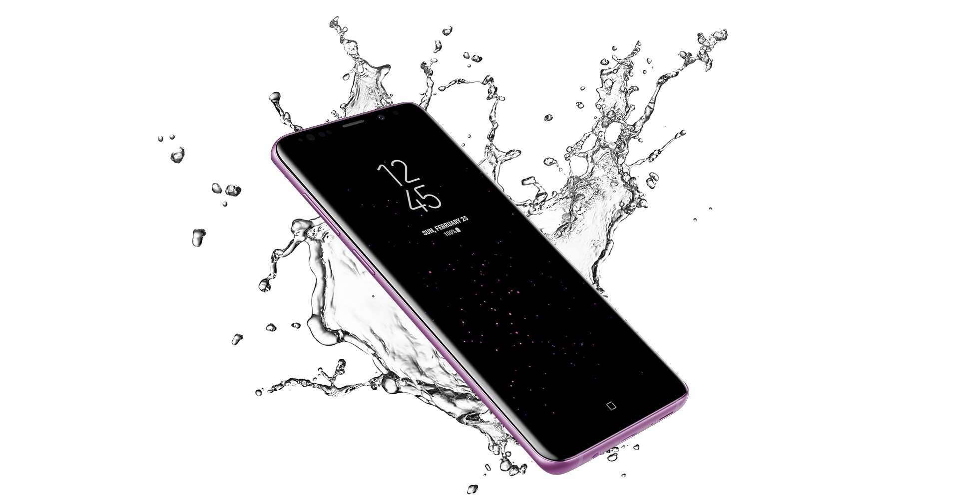 Galaxy S9+ surrounded by splashing water