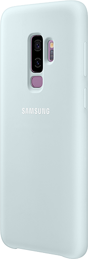 2 Galaxy S9+ phones and 3 Galaxy S9 phones standing and seen from the rear to show a variety of covers