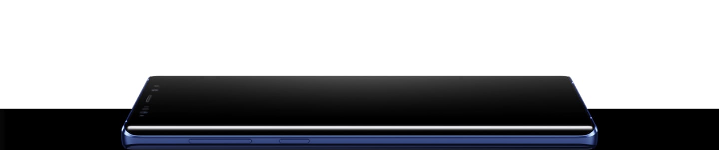 Ocean Blue Galaxy Note9 laying screen-up, seen from the left side