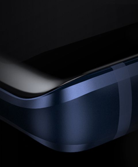 Gros plan extrême de Galaxy Note9 montrant le bord incurvé de l'écran Infinity