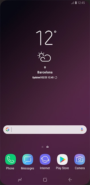Home screen displayed on Galaxy S9+