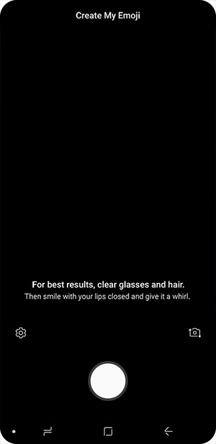 AR Emoji creation GUI displayed on Galaxy S9+ with a selfie on-screen