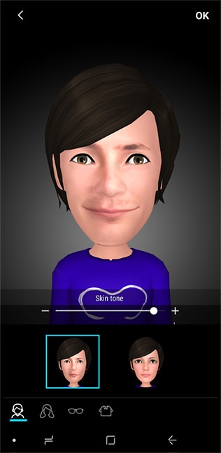 AR Emoji GUI displayed on Galaxy S9+ with the resulting AR Emoji on-screen