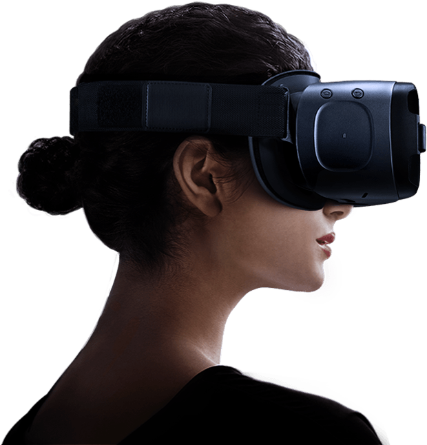 A person using the Gear VR with Controller and the Galaxy Note8 with the same campsite at night image in the background