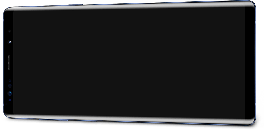 Galaxy Note9 sedd framifrån med S Pen som förs diagonalt över skärmen för att visa storleken på Infinity Display