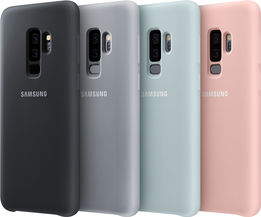 four galaxy s9 phones standing in each color of the silicone cover black gray - coque samsung s9 fortnite