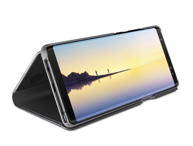 clear view cover for galaxy note8 is propped up into viewing