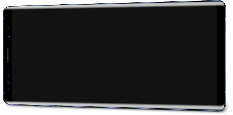 Galaxy Note9 seen from the front with S Pen dragging diagonally across the front to show the size of the Infinity Display